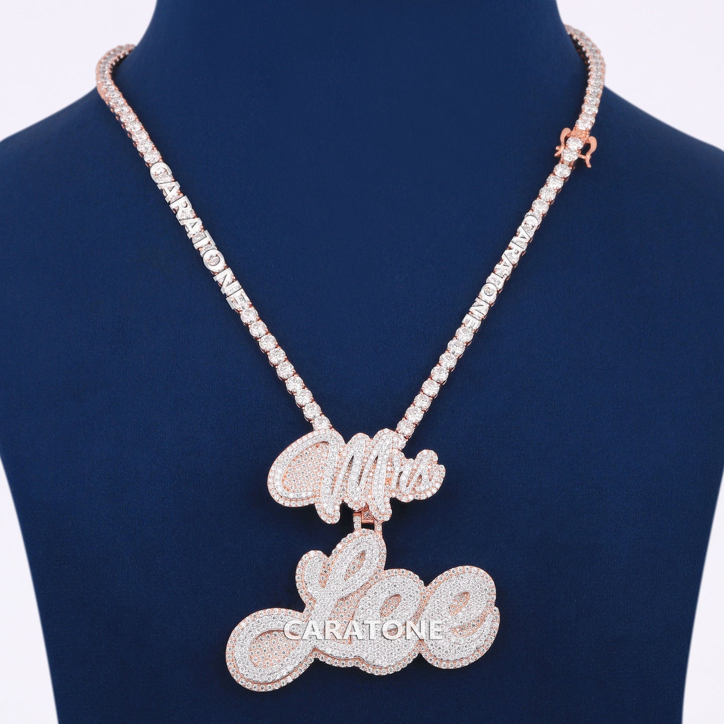 Customized Two Tone Mens Rose Gold Necklace in Diamond Personalized Letter Pendant with Tennis Chain for Rapper Latest Chain Pendant Design Necklace