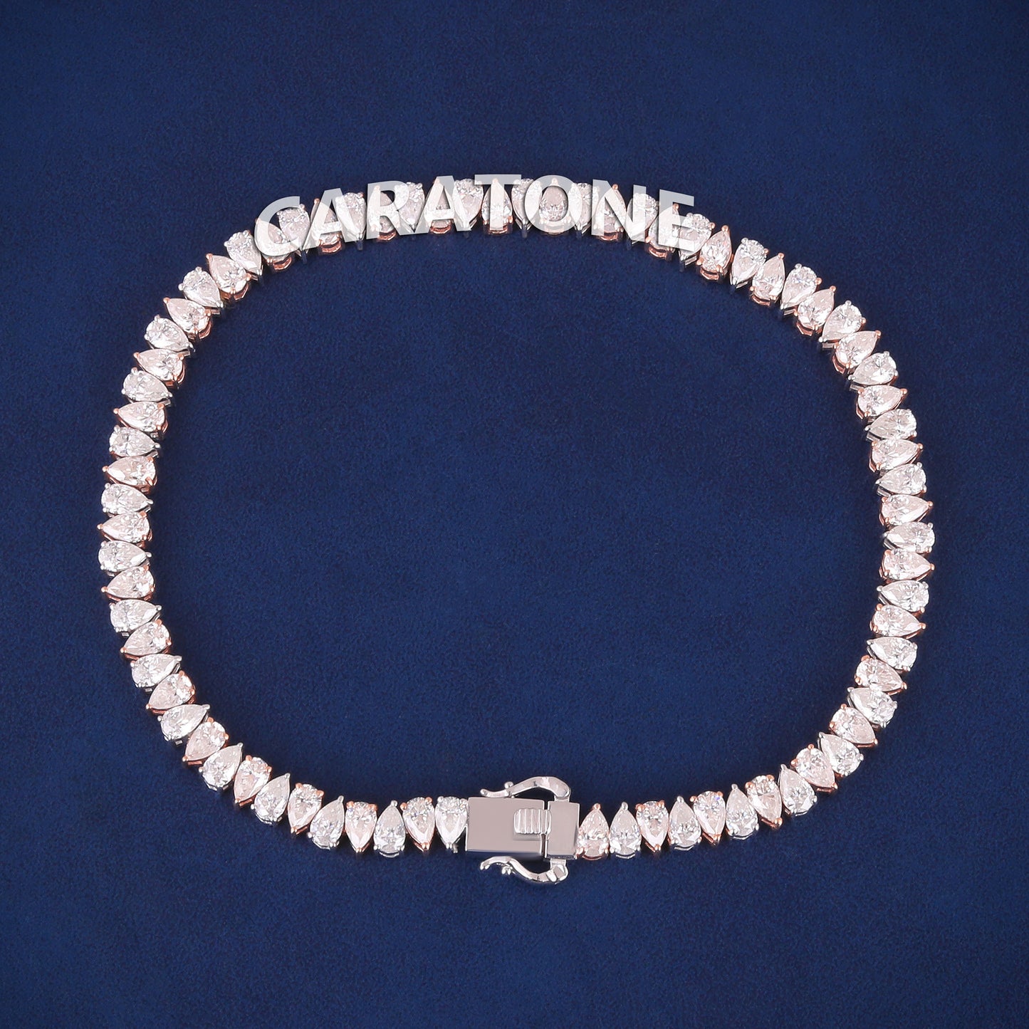 Buy Two Tone Rose Gold & Silver Pear Shape Diamond Tennis Bracelet in Iced Out Diamonds Bracelets Mens Womens