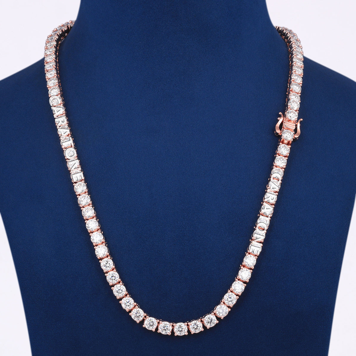 Luxury Rose Gold Plated Single Row Tennis Chain with Round Cut Lab Grown Diamonds