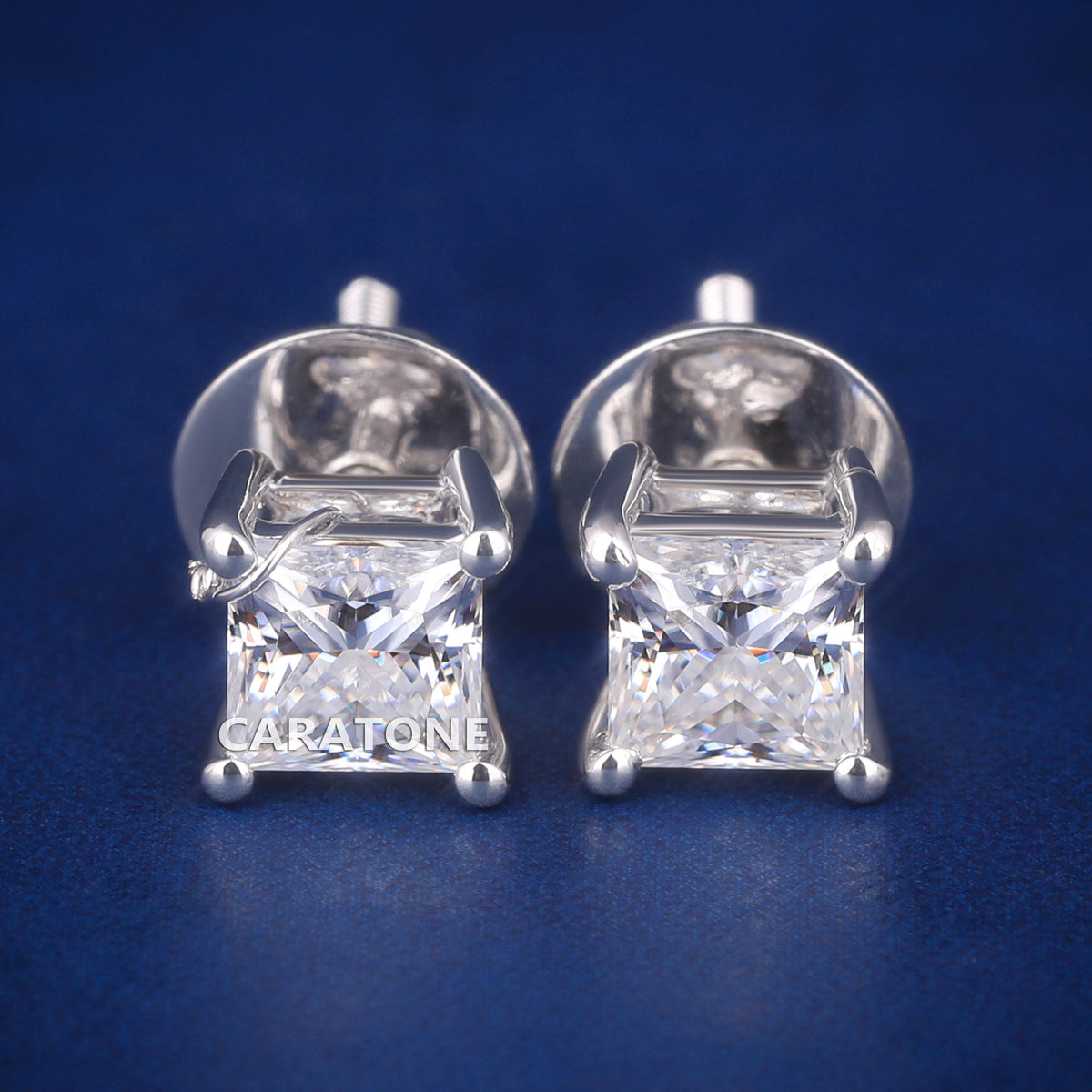 Elegant Princess Cut Lab Grown Diamond Stud Earrings with Secure Four-Prong Setting
