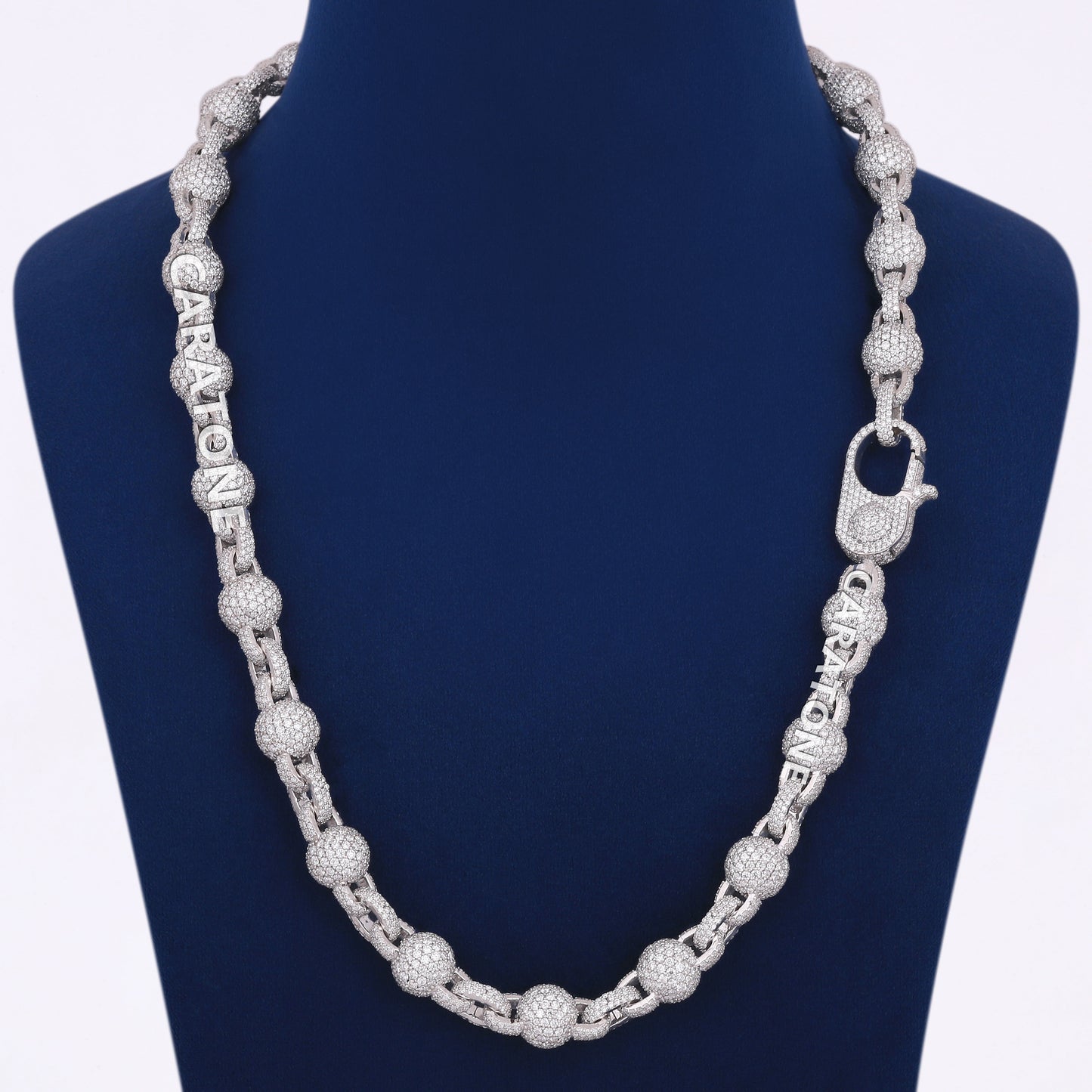 10.5MM Necklace Chain for Mens Womens Fully Iced Out Ball Link Beads VVS Diamond 925 Silver 22inch Miami Tennis Ball Chain Necklace