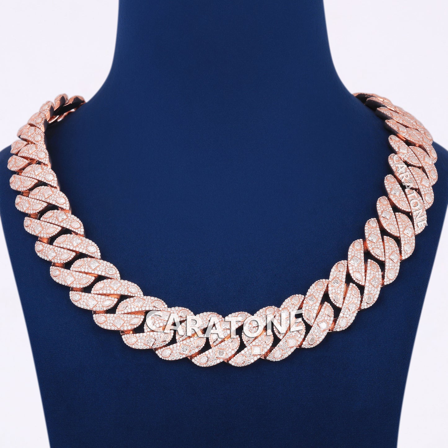 14k Mens Real Rose Gold Cuban Link Chain 22 inch 24mm with Round and Fancy cut multiple VVS Diamond Design Rappers Chains Custom Heavy Gold Cuban Necklace