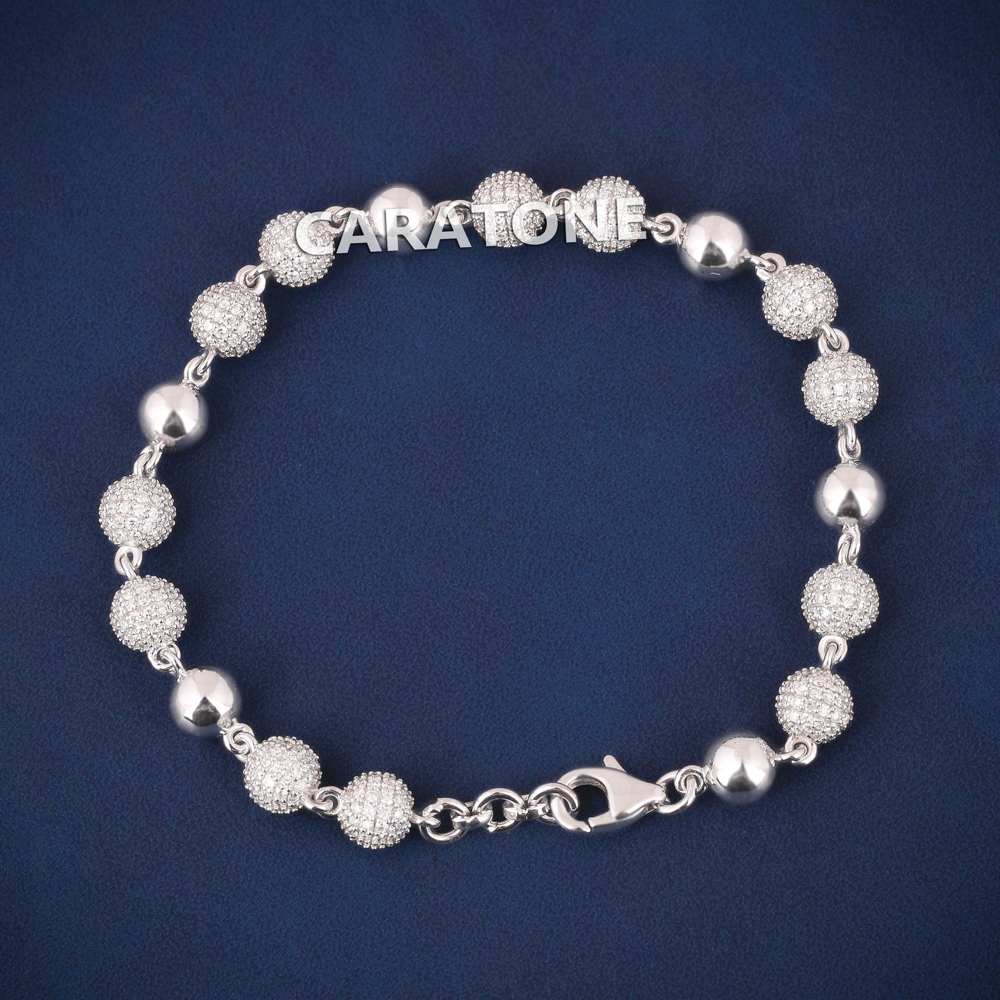 6 Inch 5.5mm Silver Diamond Round Ball Bracelet Iced Out Bead Design for Men & Women