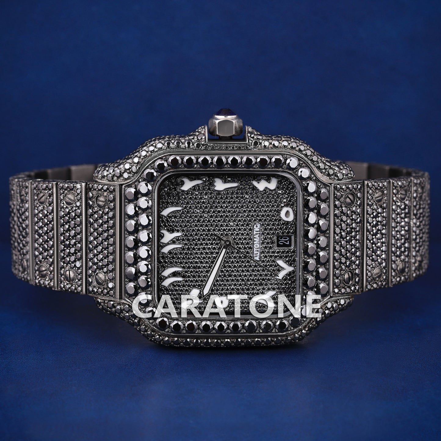 Fully Black diamonds full iced out hip hop branded watch with in dial with D VVS clarity