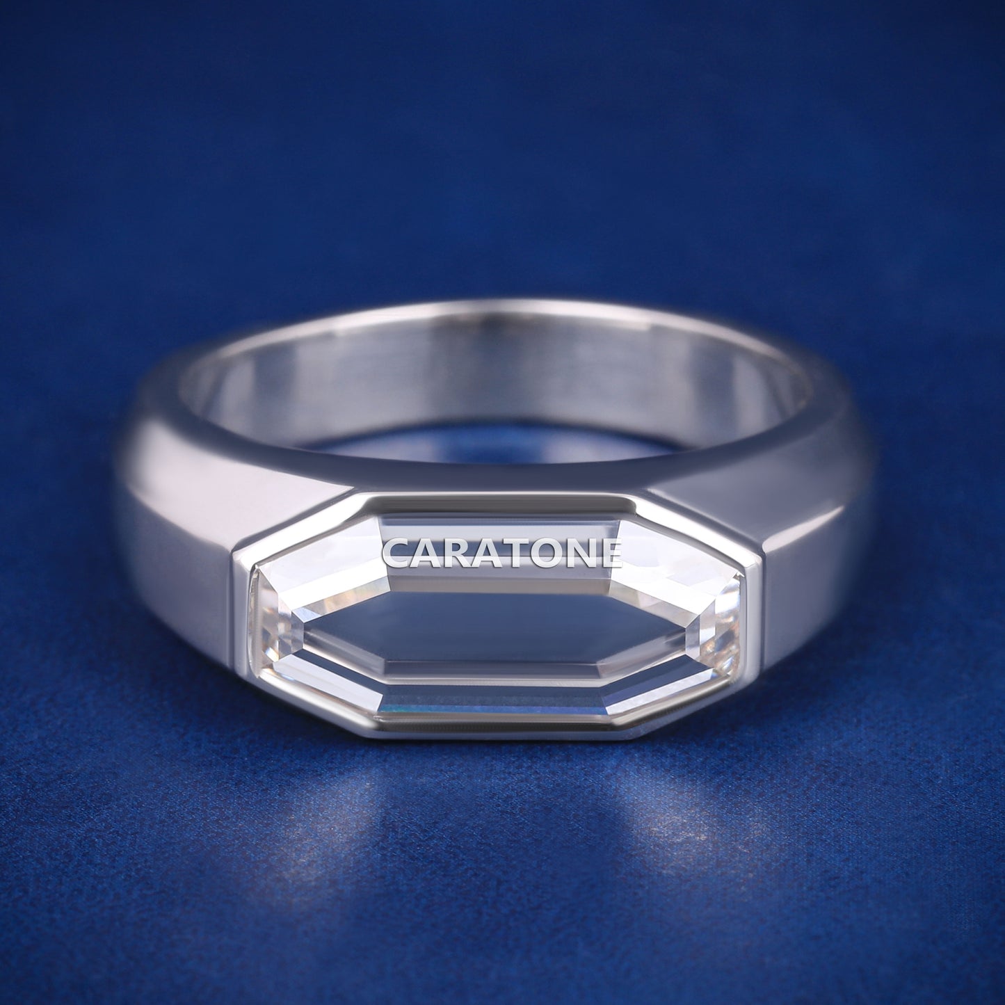Unique Octagon Cut Diamond Engagement Rings For Womens and Mens In Silver