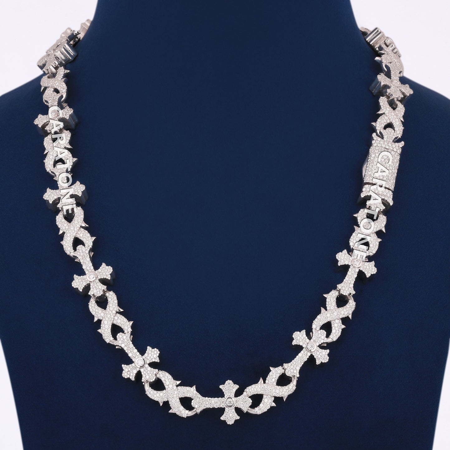 22 Inch 16mm Silver Diamond Cross Infinity Link Chain Necklace Iced Out Mosaic Set Design Hip Hop Piece