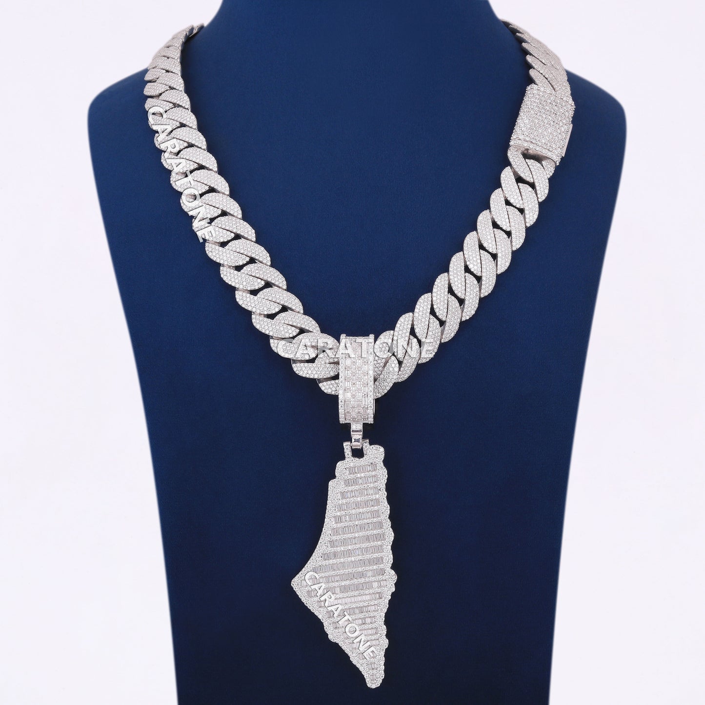 Buy Latest Chain Pendant Design Silver Palestine Map Pendant with Cuban Chain Necklace in Iced Out Luxury VVS Heavy Chain Pendant