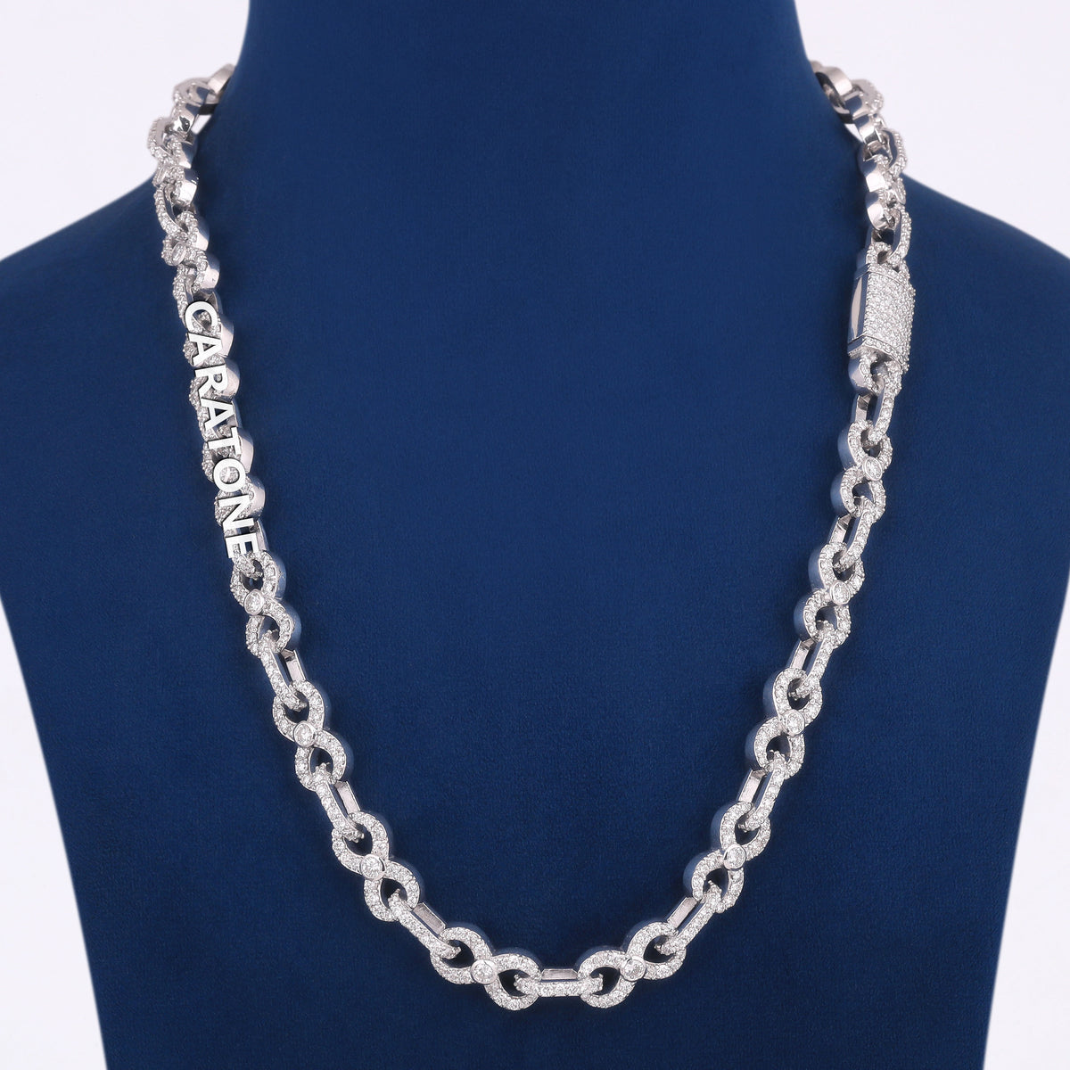 22 Inch 10 MM  Luxury White Gold Plated Iced Out Infinity Link Chain Lab Grown Diamond