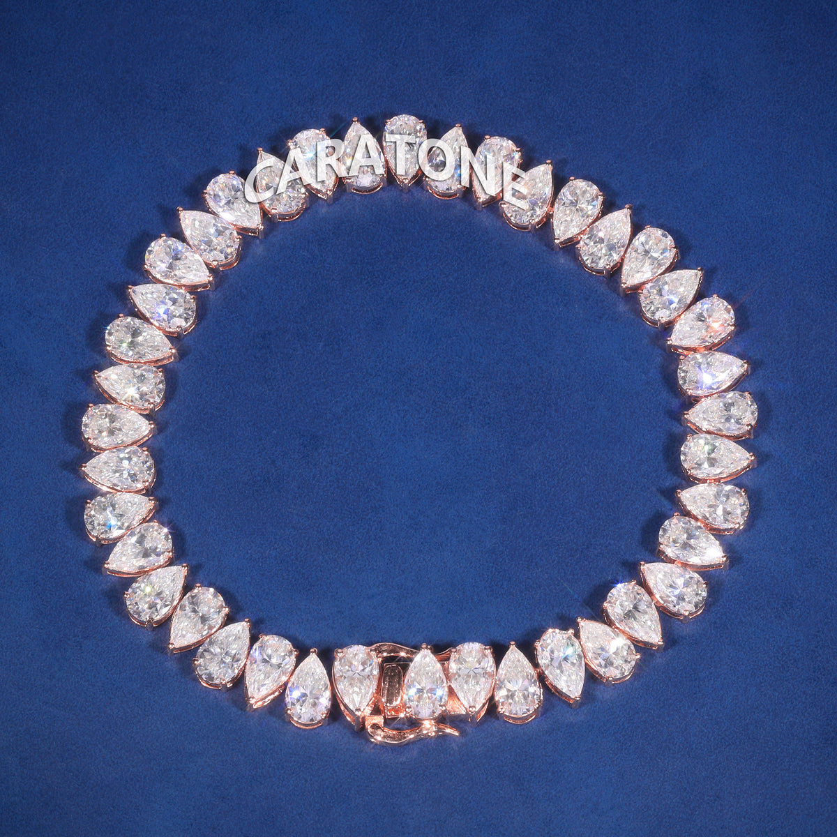 Luxury Rose Gold Plated Pear Cut Lab Grown Diamond Tennis Bracelet