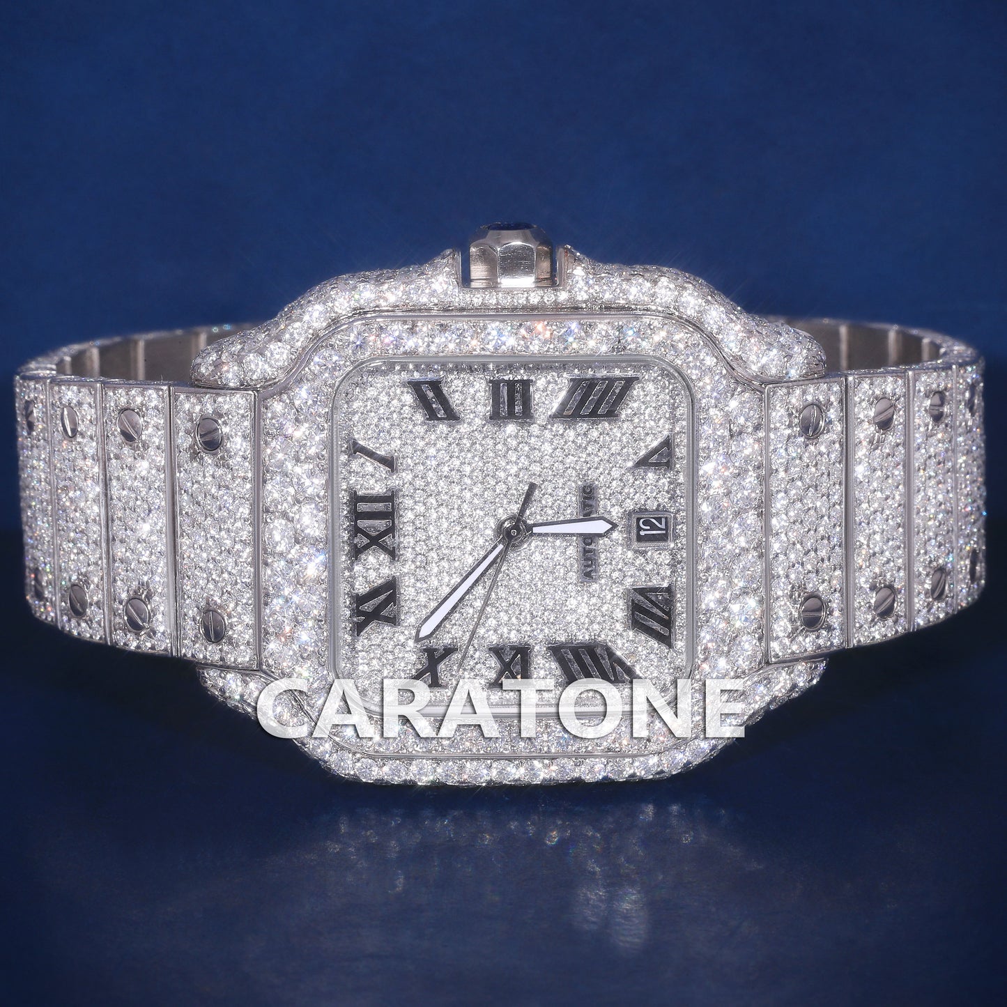 Mens Hip Hop Diamond Watches Roman Dial Fully Iced Out Diamond Silver Custom Watches for Ladies