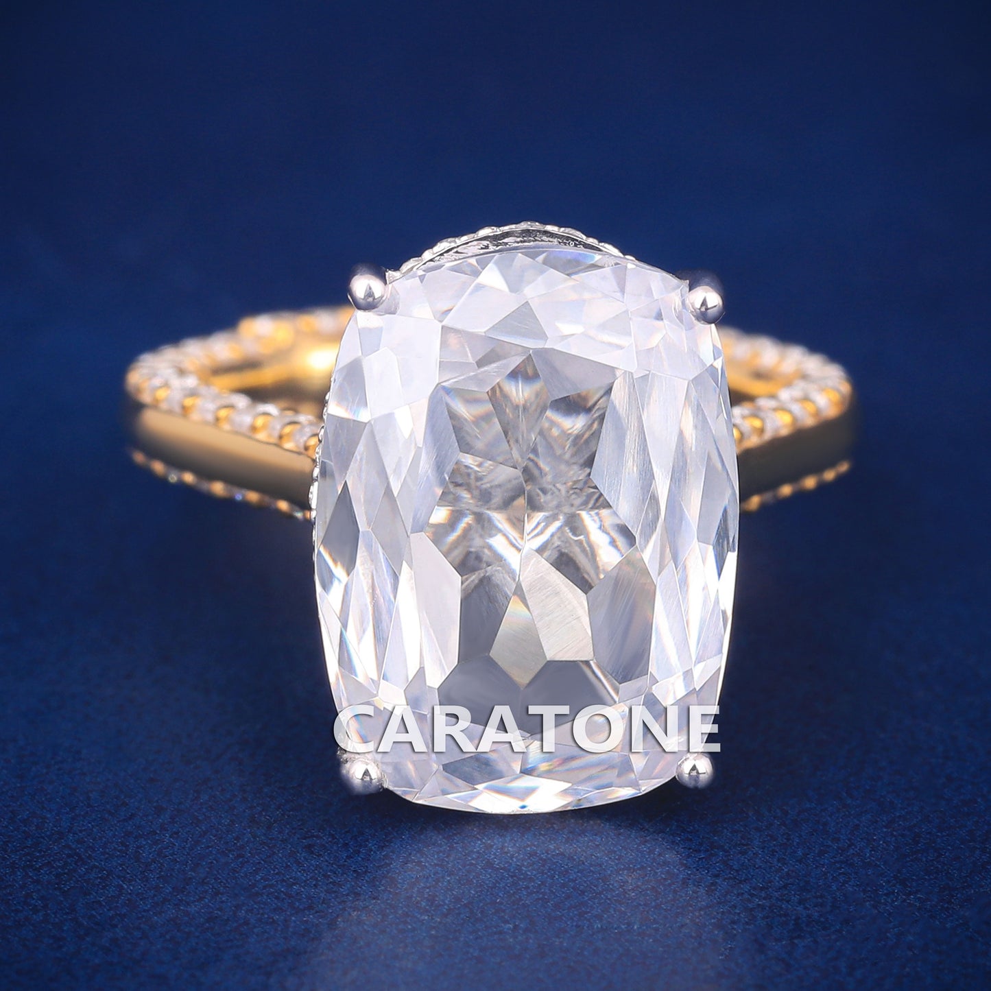 Elongated cushion diamond engagement ring for women