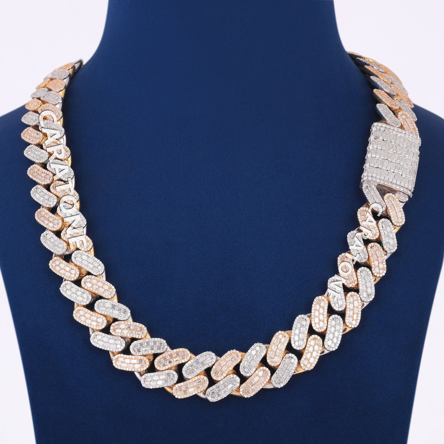 20mm Round Baguette Cuban Link Chain Mens Diamond 925 Silver Yellow Gold Oval Miami Cuban Necklace