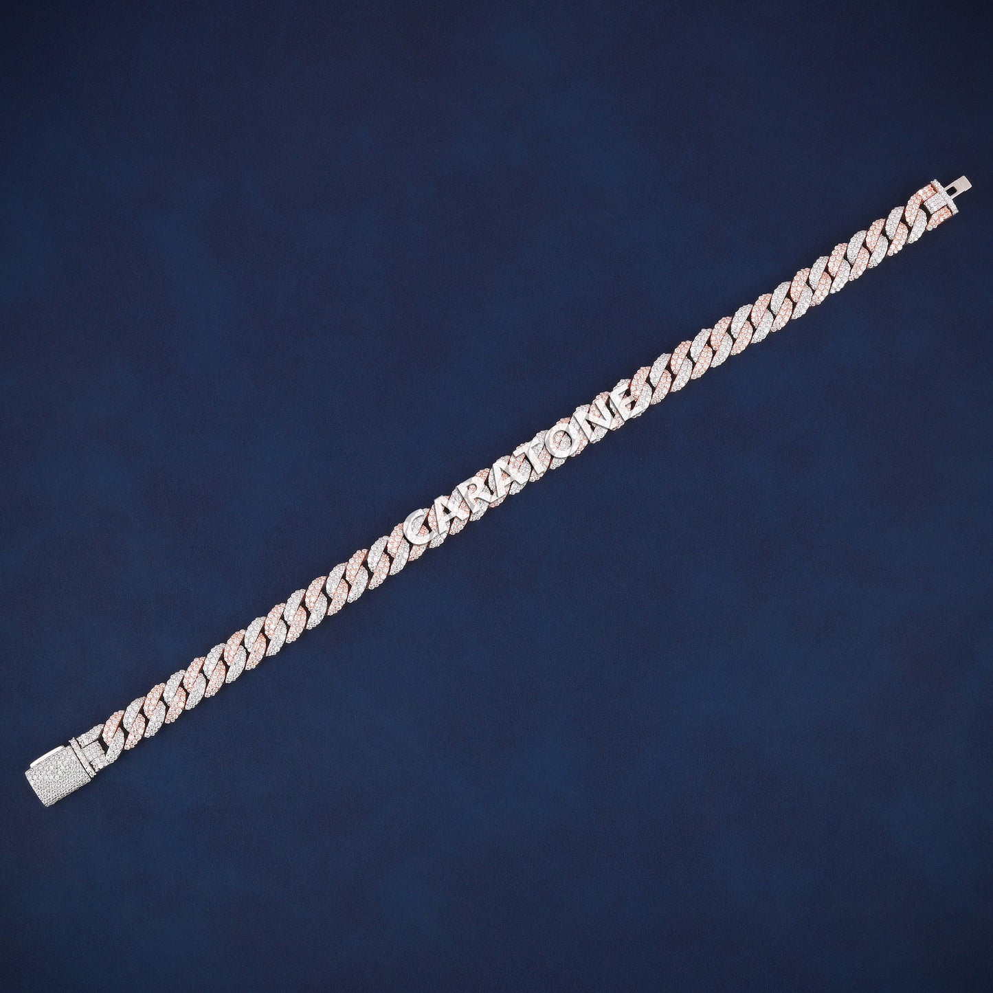 9 Inch 10mm Unisex Two Tone Cuban Link Bracelet Silver And Rose Gold Iced Out Piece