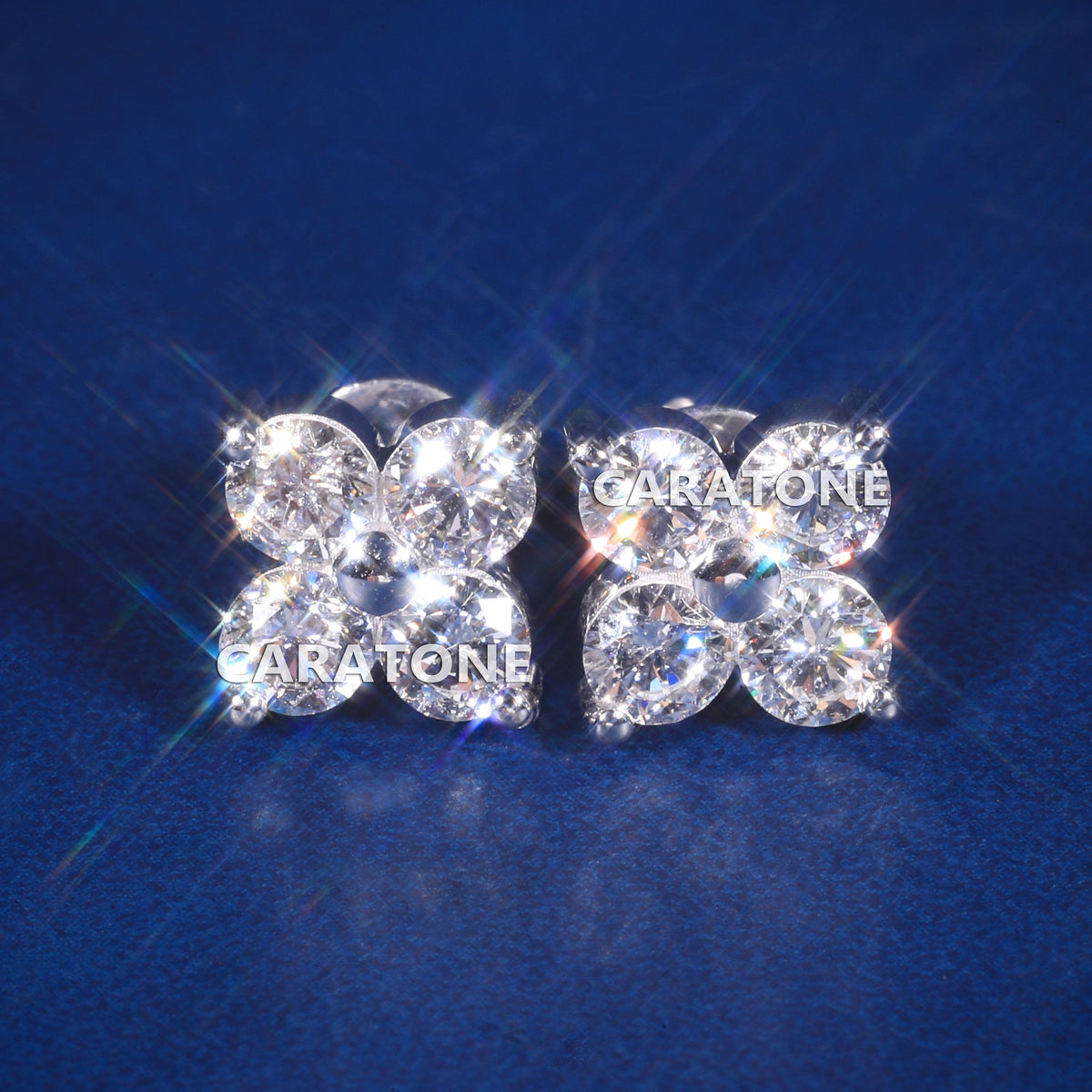 Custom Four Stone Diamond Flower Stud Earrings for Men & Women