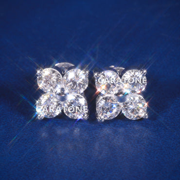 Custom Four Stone Diamond Flower Stud Earrings for Men & Women