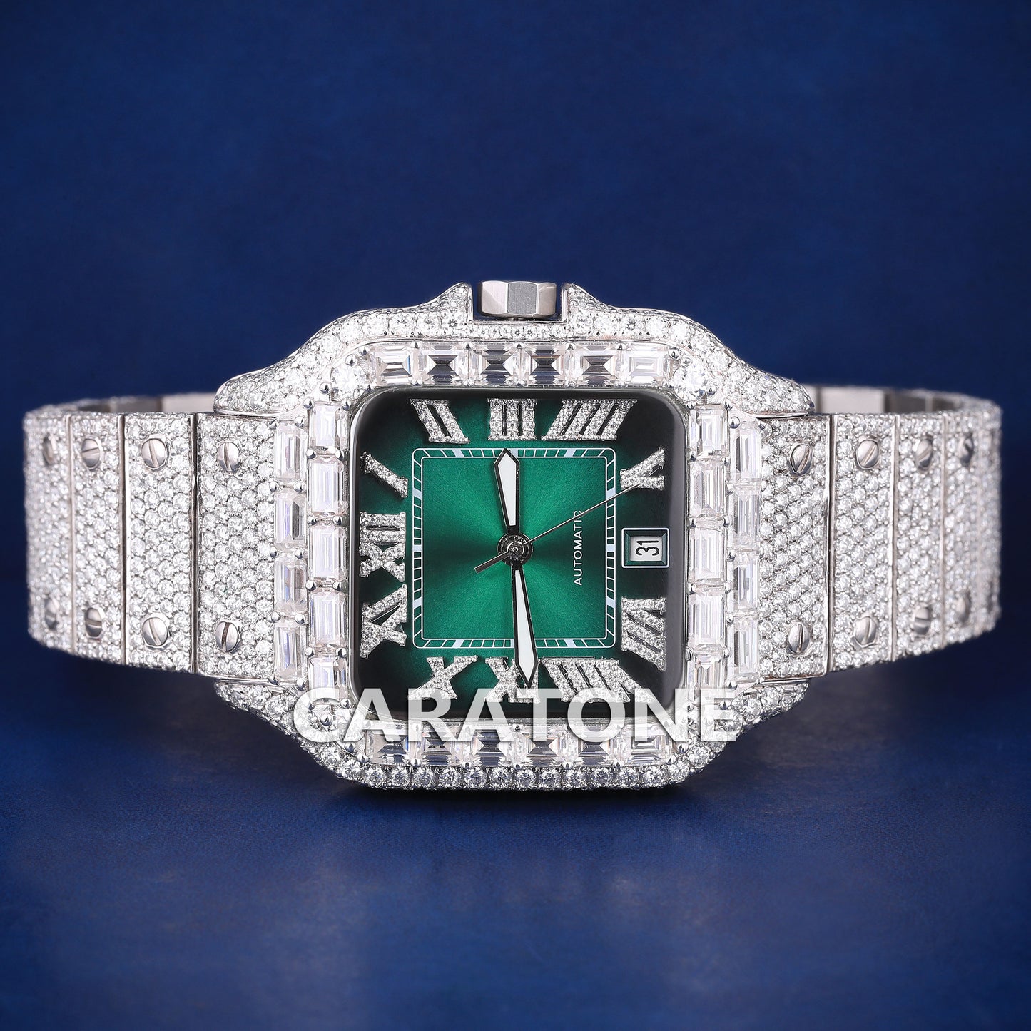 Hip hop full iced out without dial branded watch with green dial and diamond tester passed