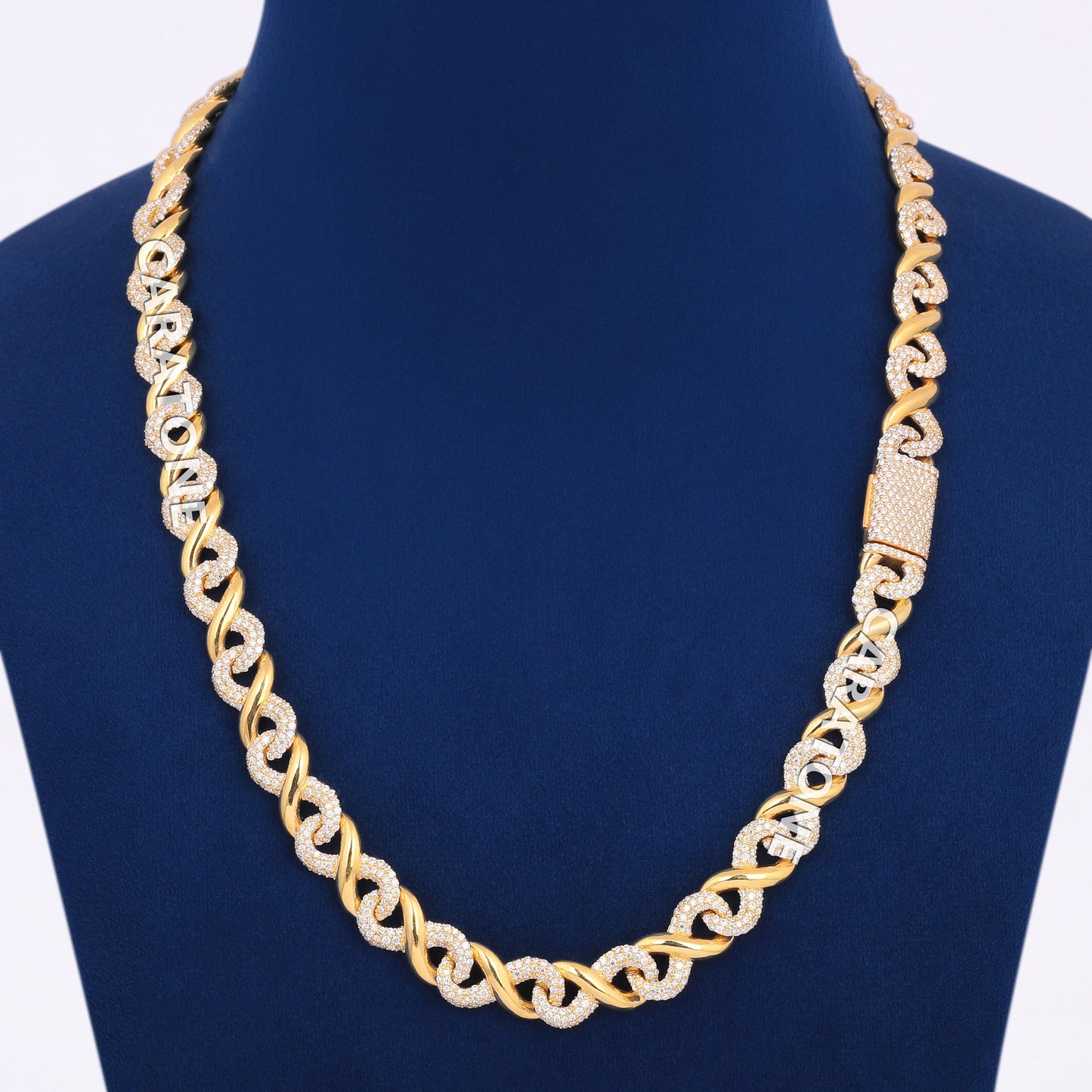22 inch 10mm Yellow Gold Plated Cuban Infinity Link Chain 14k Gold Full Iced Out Necklace for Unisex