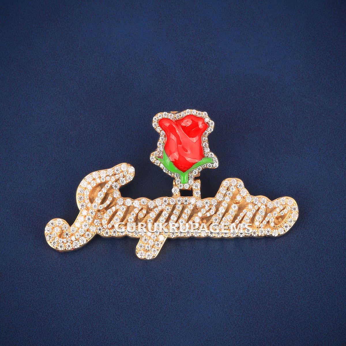 3D Jacqueline Diamond Name Pendant with Red Rose Bail