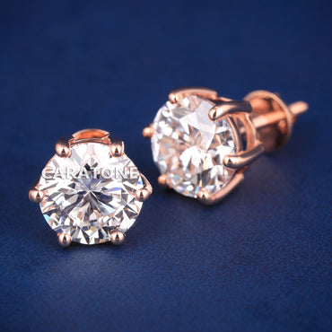 Elegant Rose Gold Solitaire Diamond Stud Earrings for  Women