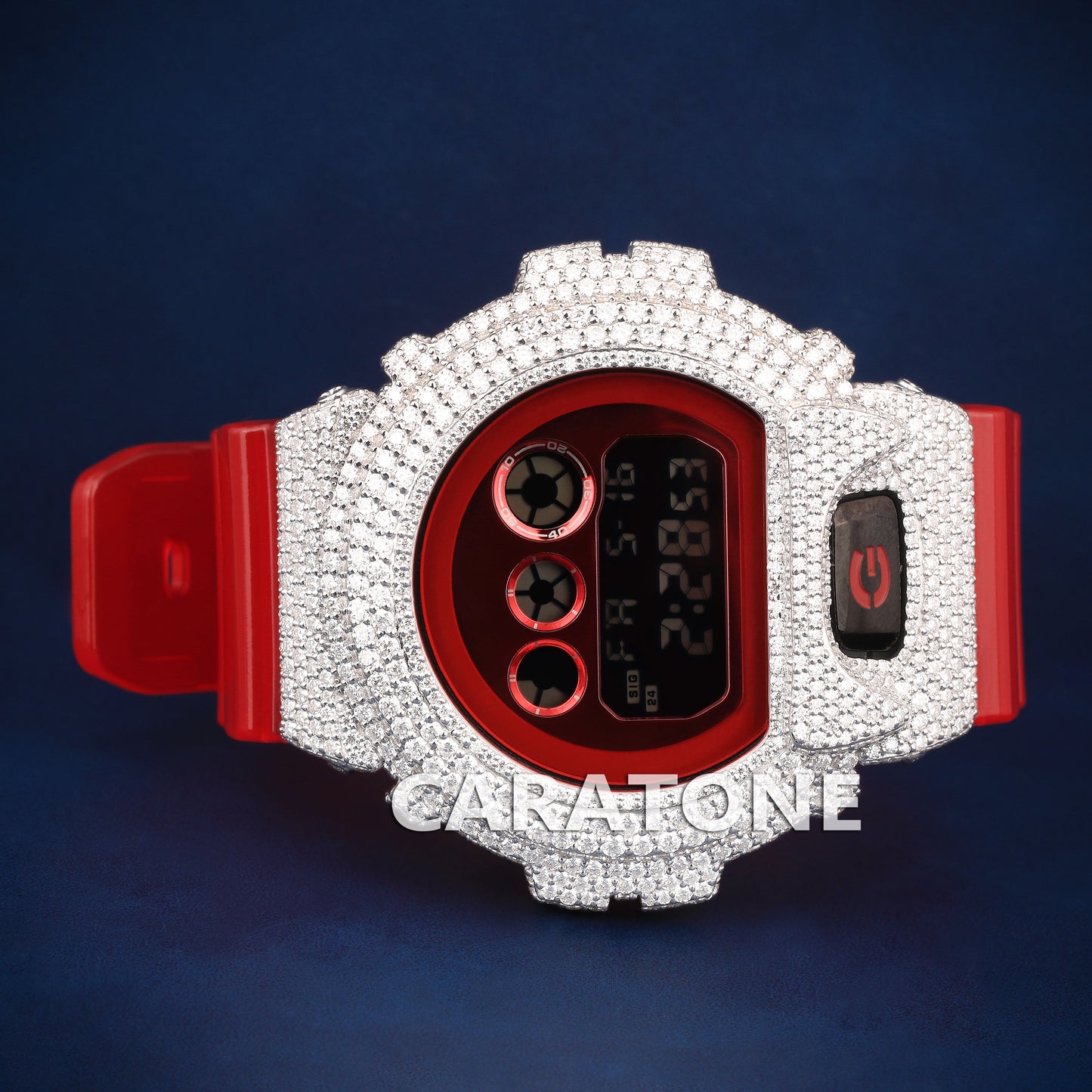 Half iced out without dial Hip hop digital Analog branded watch with Red Band
