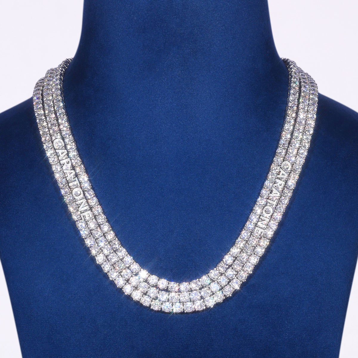 Luxury White Gold Plated Triple Row Tennis Chain with Round Cut Lab Grown Diamonds