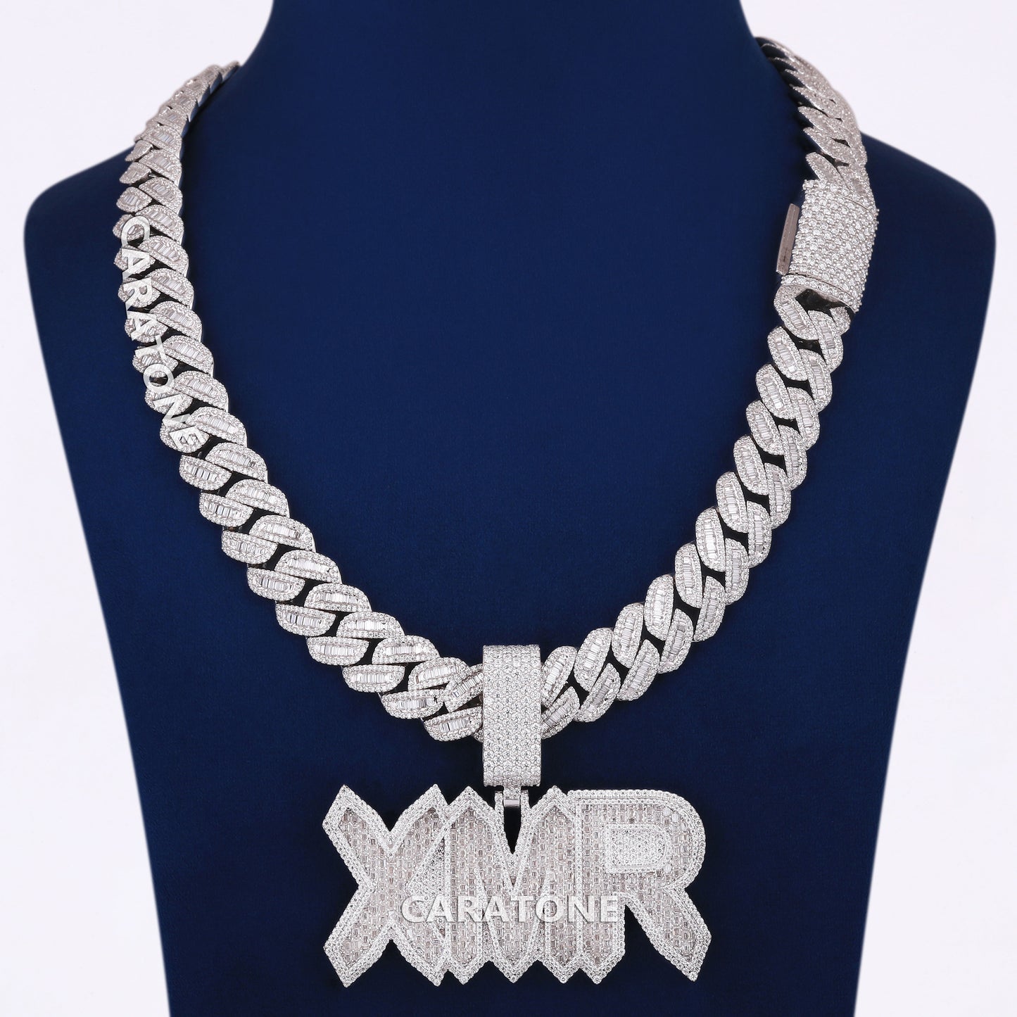 Full Iced Letter Pendant With Chain In 925 Sterling Silver With Lab Diamond