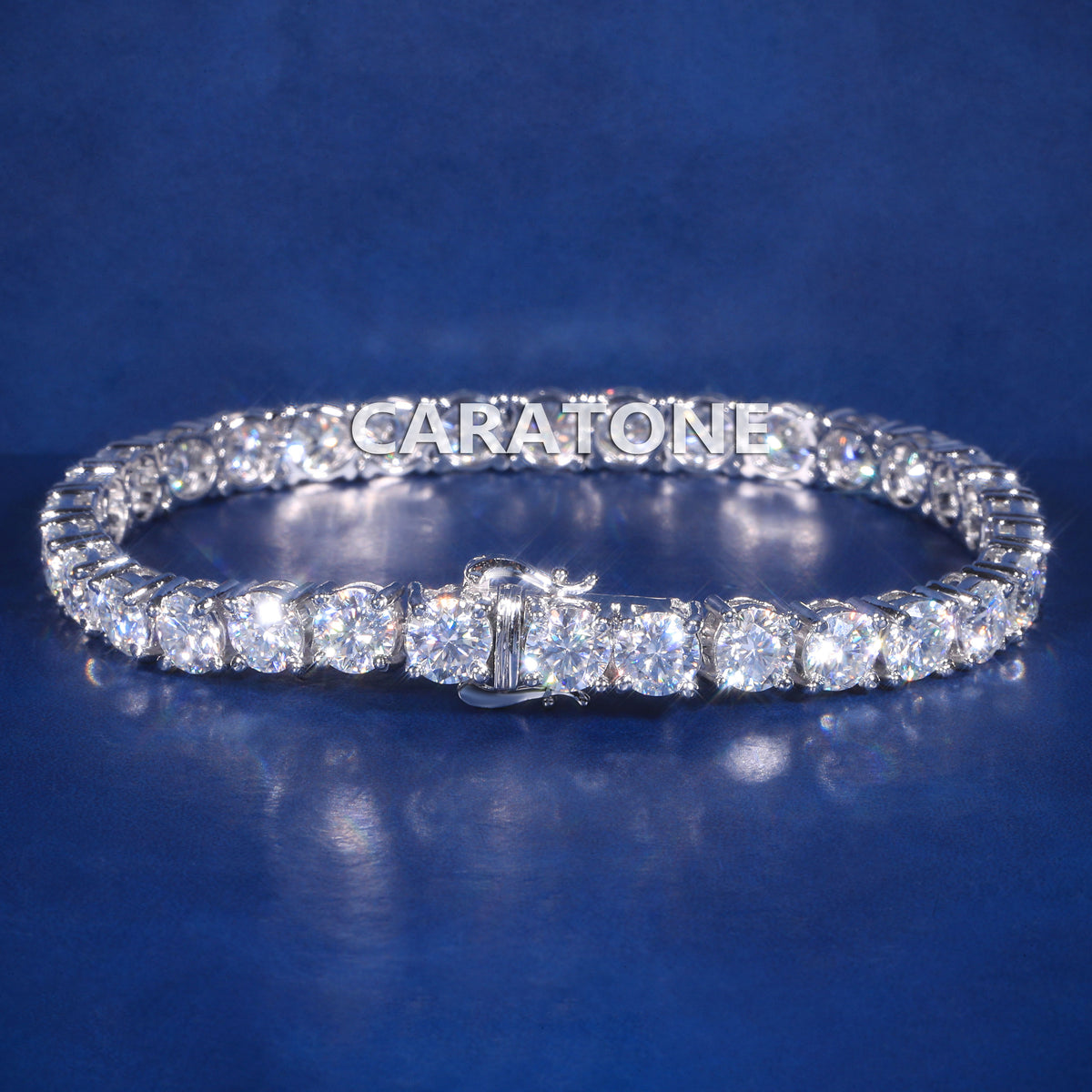 Luxury White Gold Plated Round Brilliant Cut Lab Grown Diamond Single Row Tennis Bracelet