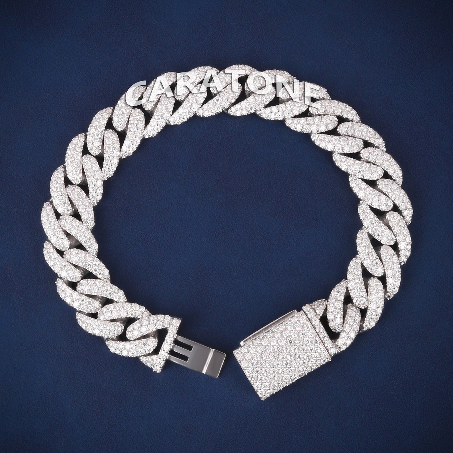 Men’s White Gold Miami Iced Out Bracelet 8 Inch 13 mm Diamond Link Style for Trendy Hip Hop Look