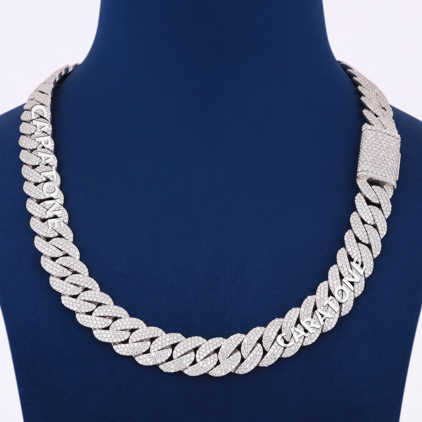 22 inch 15mm Womens Cuban Link Chain with Diamonds Fully Silver Rappers Iced Out Chains