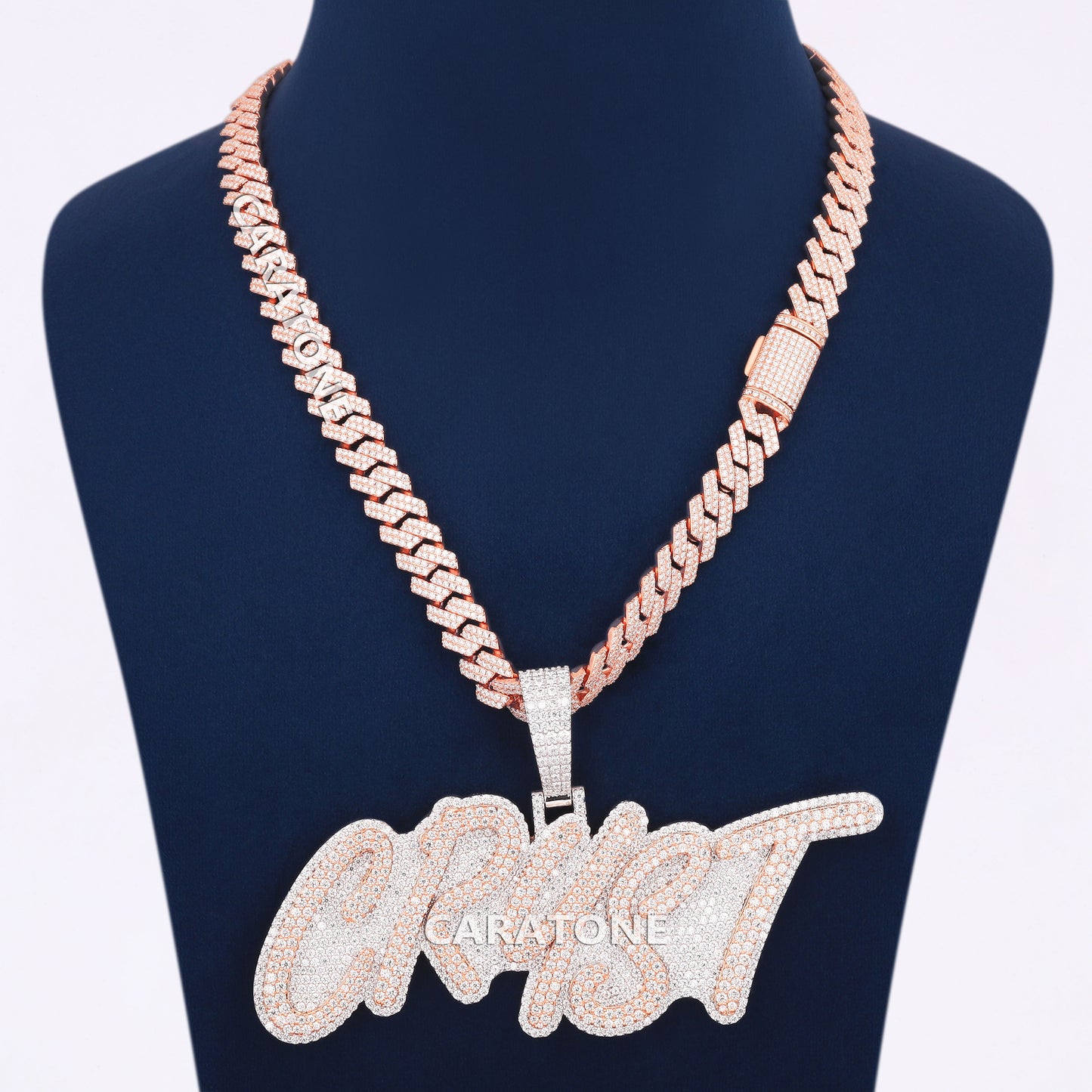 Two Tone Custom Letter Pendant With Chain In 925 Sterling Silver With Lab Diamond