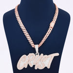 Two Tone Custom Letter Pendant With Chain In 925 Sterling Silver With Lab Diamond