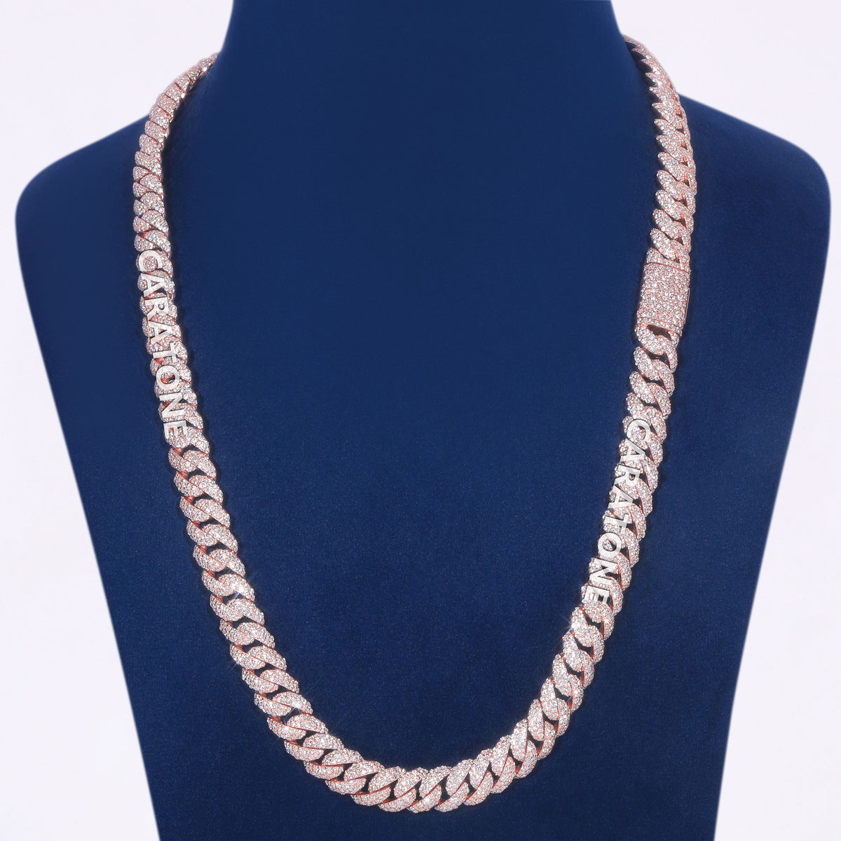 22 Inch 10 MM ustom Iced-Out Cuban Link Chain Rose Gold Finish Signature Letter Detailing