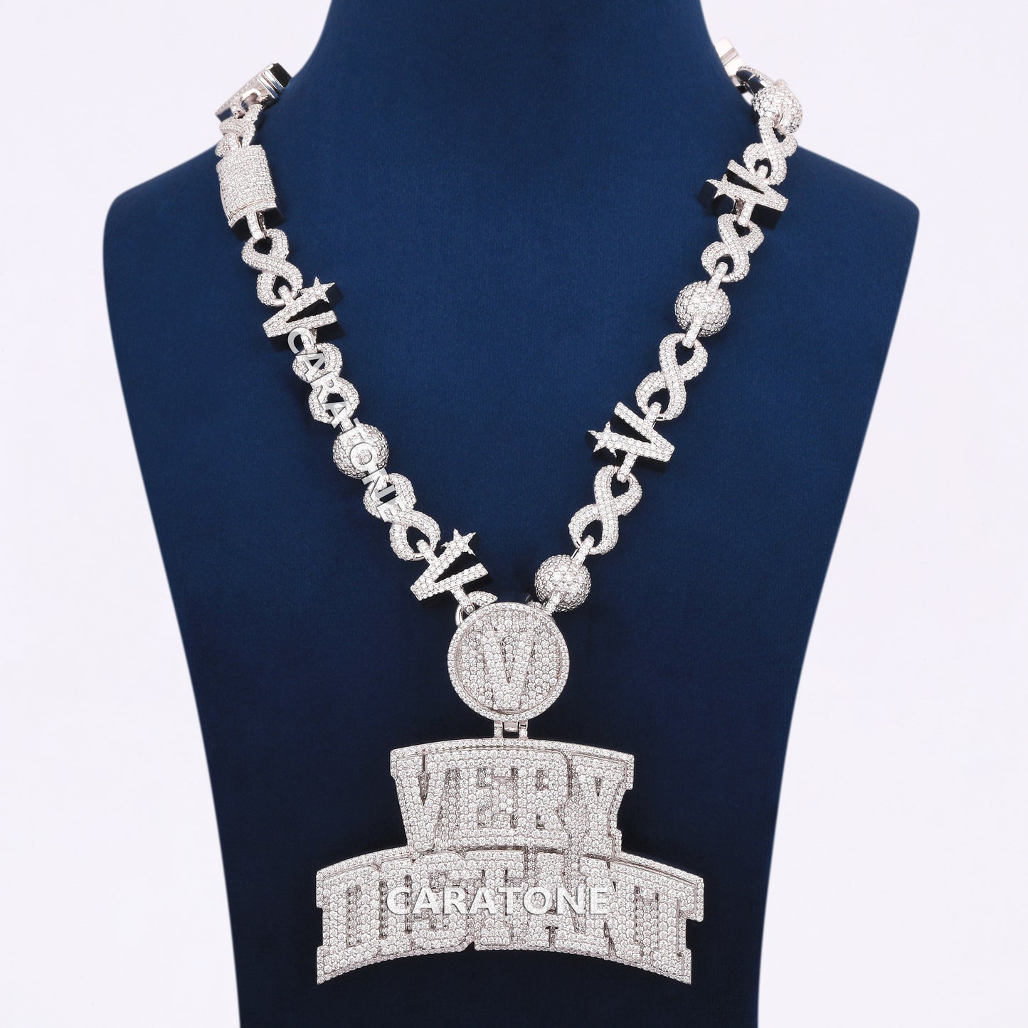 Fully Iced Out Custom Chain With Pendant In 925 Sterling Silver