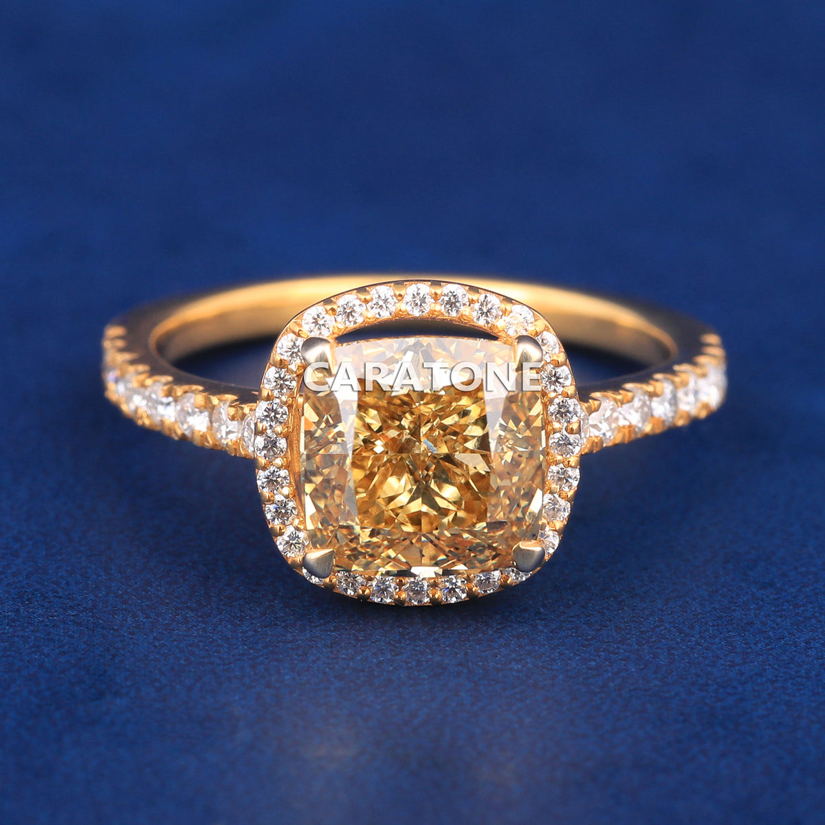 Premium Cushion Cut Gemstone Ring with White Stone Halo