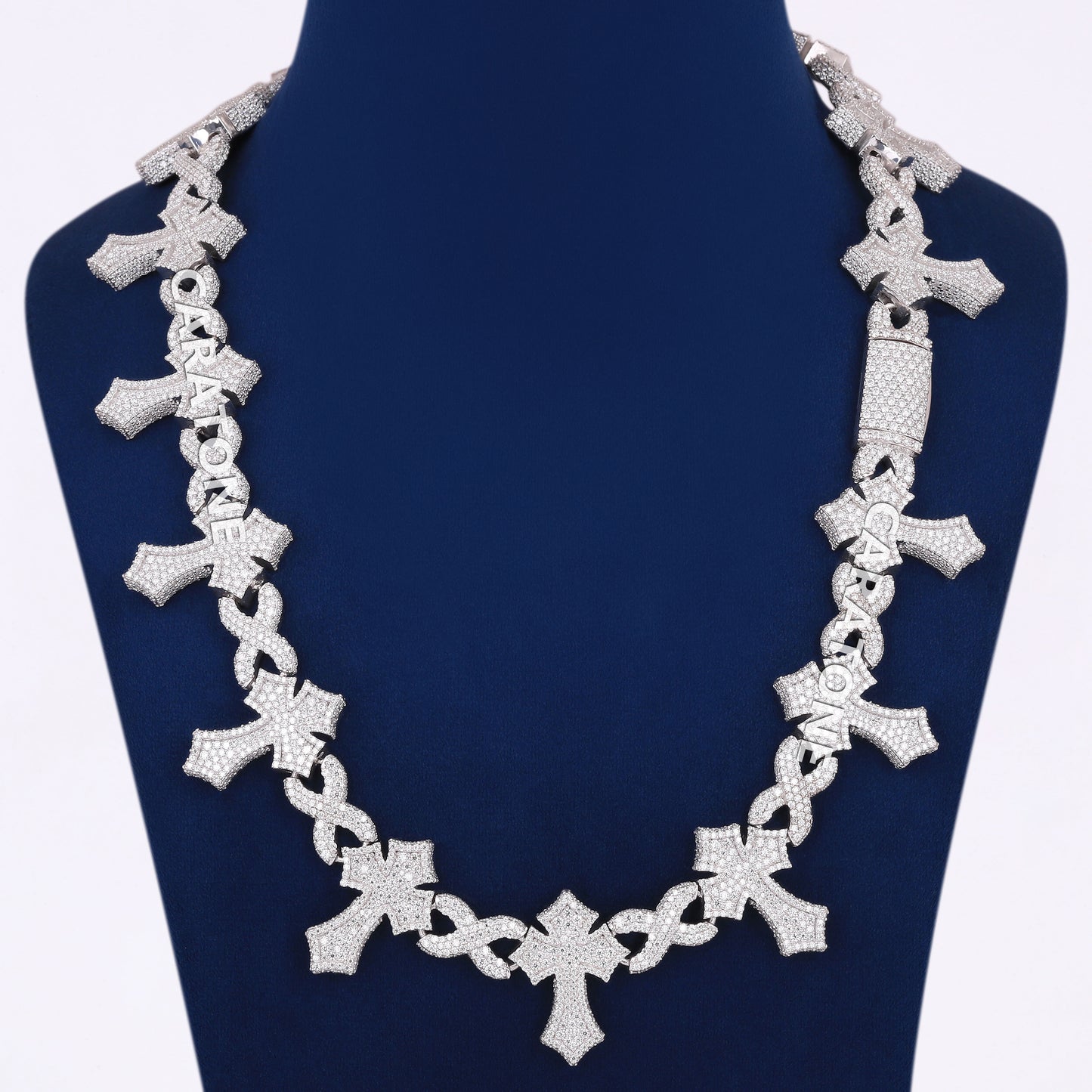 22inch 12MM Iced Out Custom Cross Infinity Link Chain Sterling Silver with VVS Moissanite Diamond Heavy Necklace