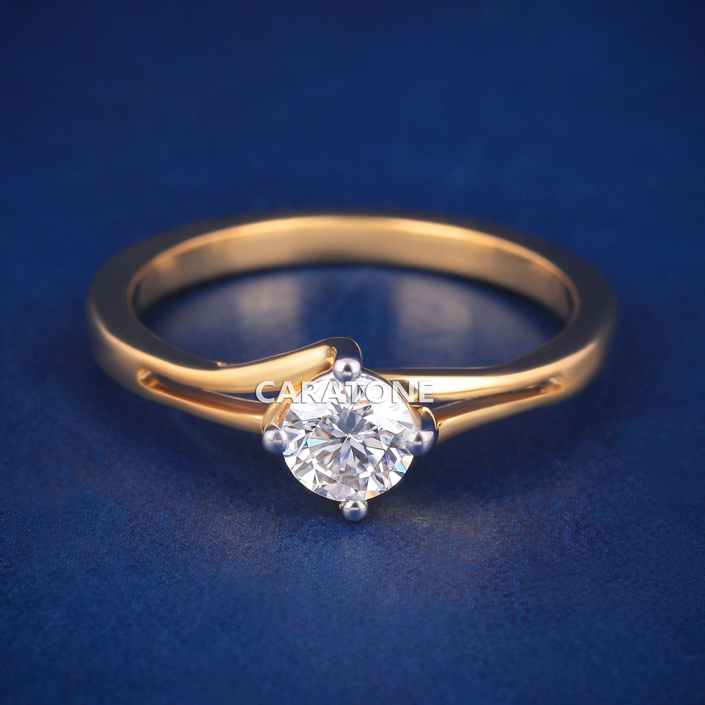 0.5 Ct Round Cut Yellow Gold Engagement Diamond Band Rings for Women with VVS Clarity