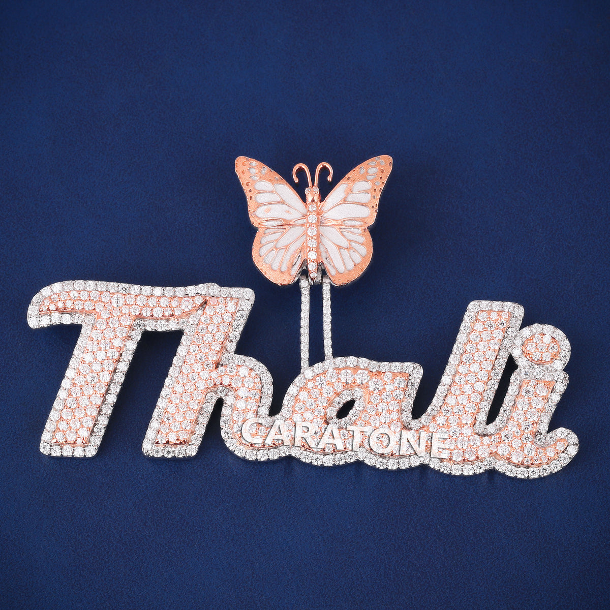 Custom Thali Two-Tone Hip Hop Pendant with Butterfly Design & Lab Grown Diamonds