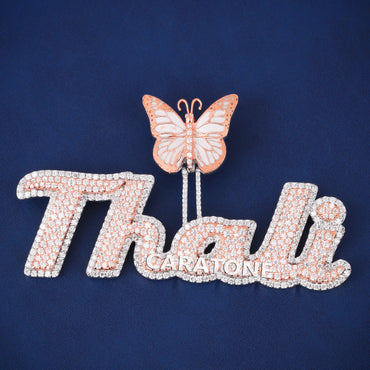 Custom Thali Two-Tone Hip Hop Pendant with Butterfly Design & Lab Grown Diamonds