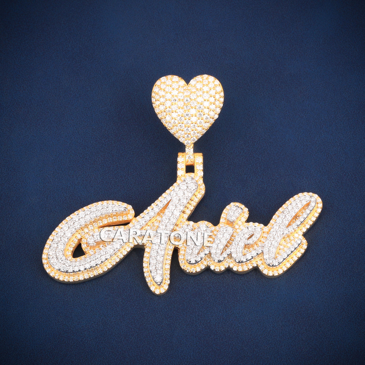 Fully Iced Out Ariel Cursive Nameplate Pendant with Lab Grown Diamonds