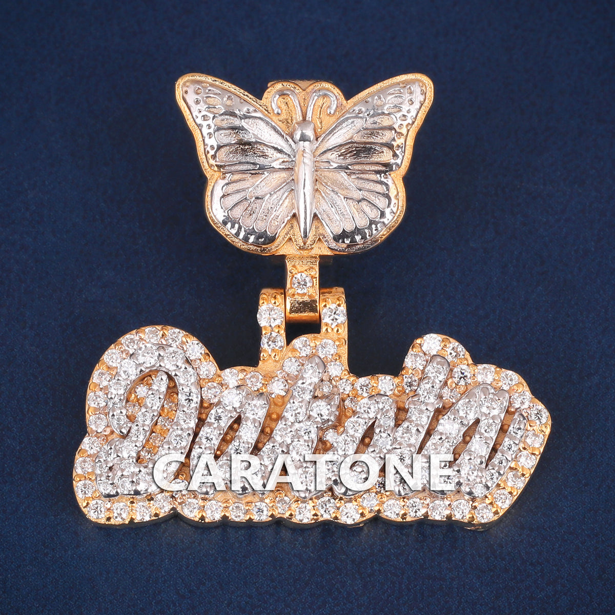 Custom Iced Out Butterfly Bail Name Pendant with Lab Grown Diamonds