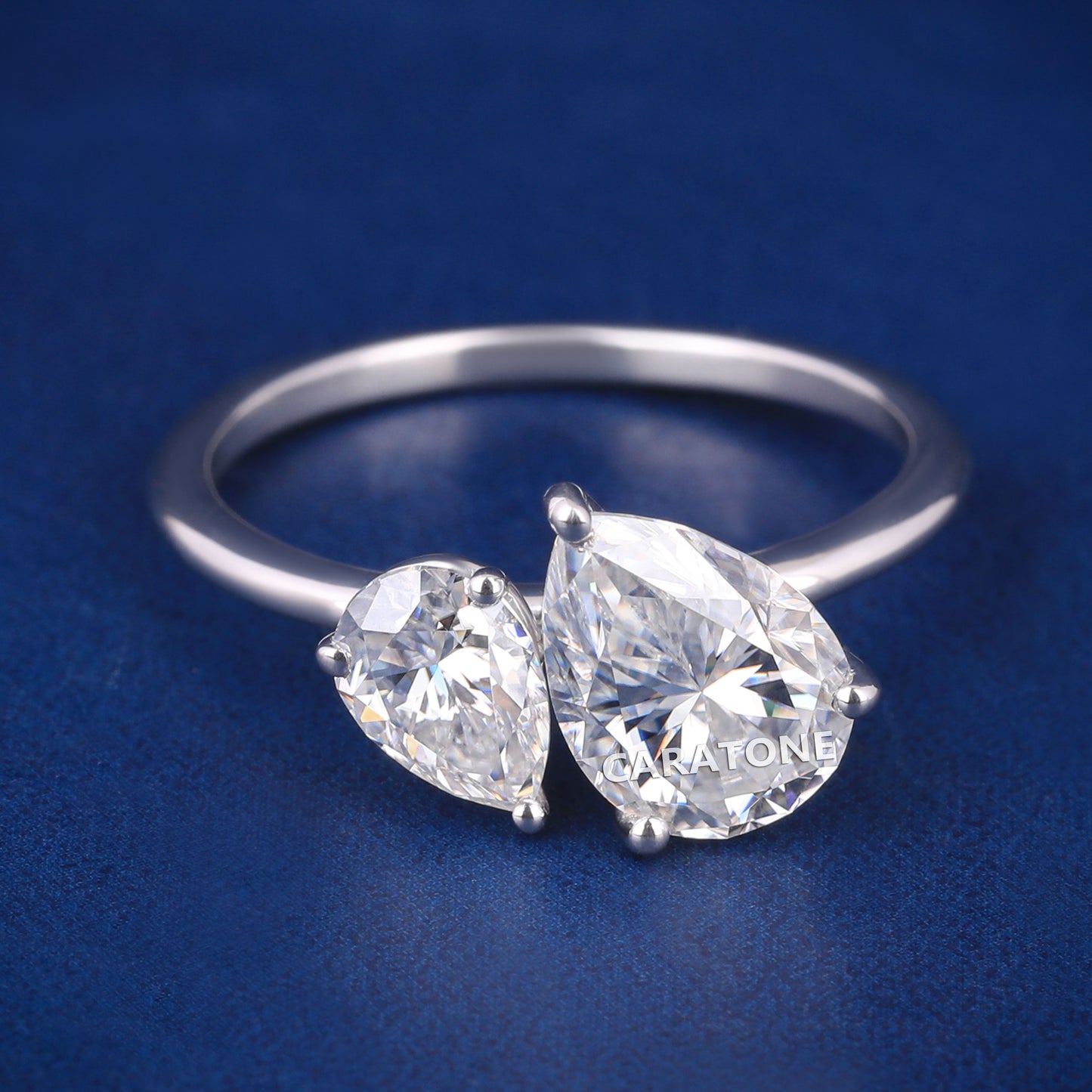 Pear shaped diamond silver engagement ring for women