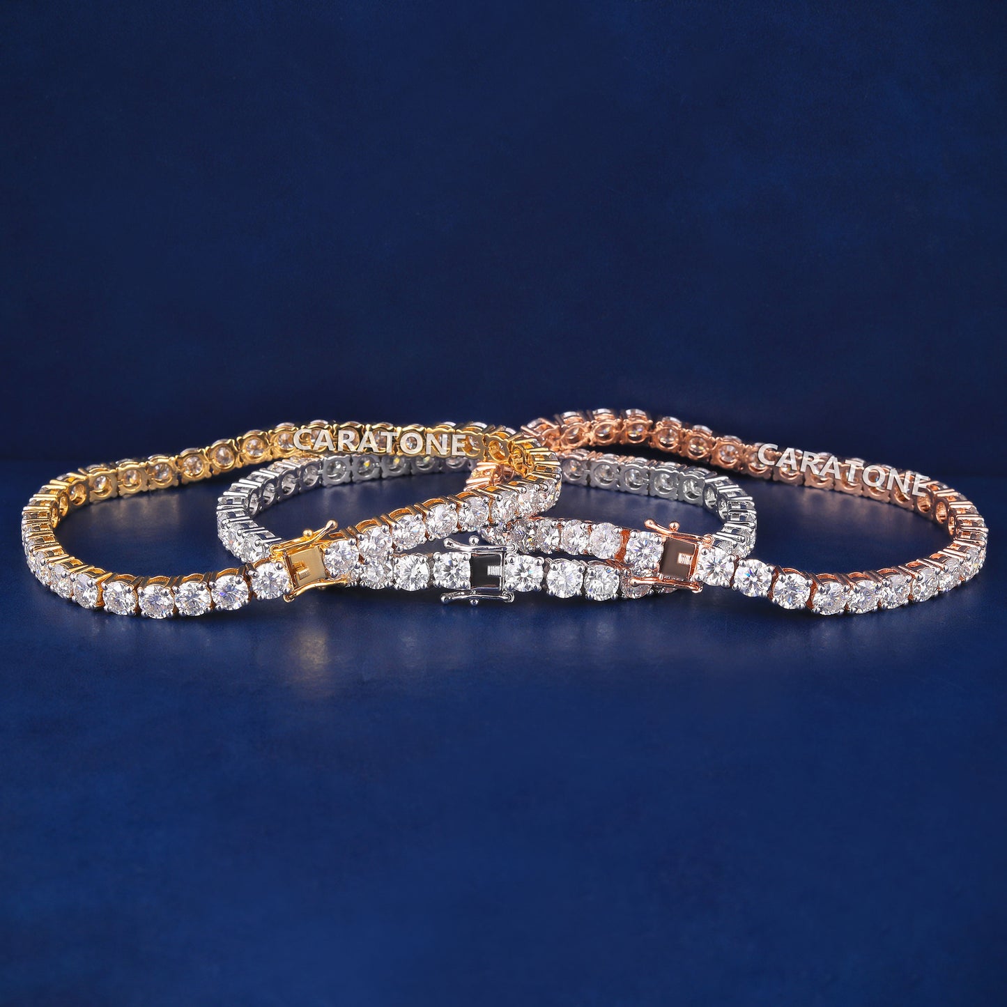 8 inch 5mm Silver Yellow Rose Gold Three Tone Iced Out Diamond Tennis Bracelets for Celebrity Unique Wear Custom Jewelry
