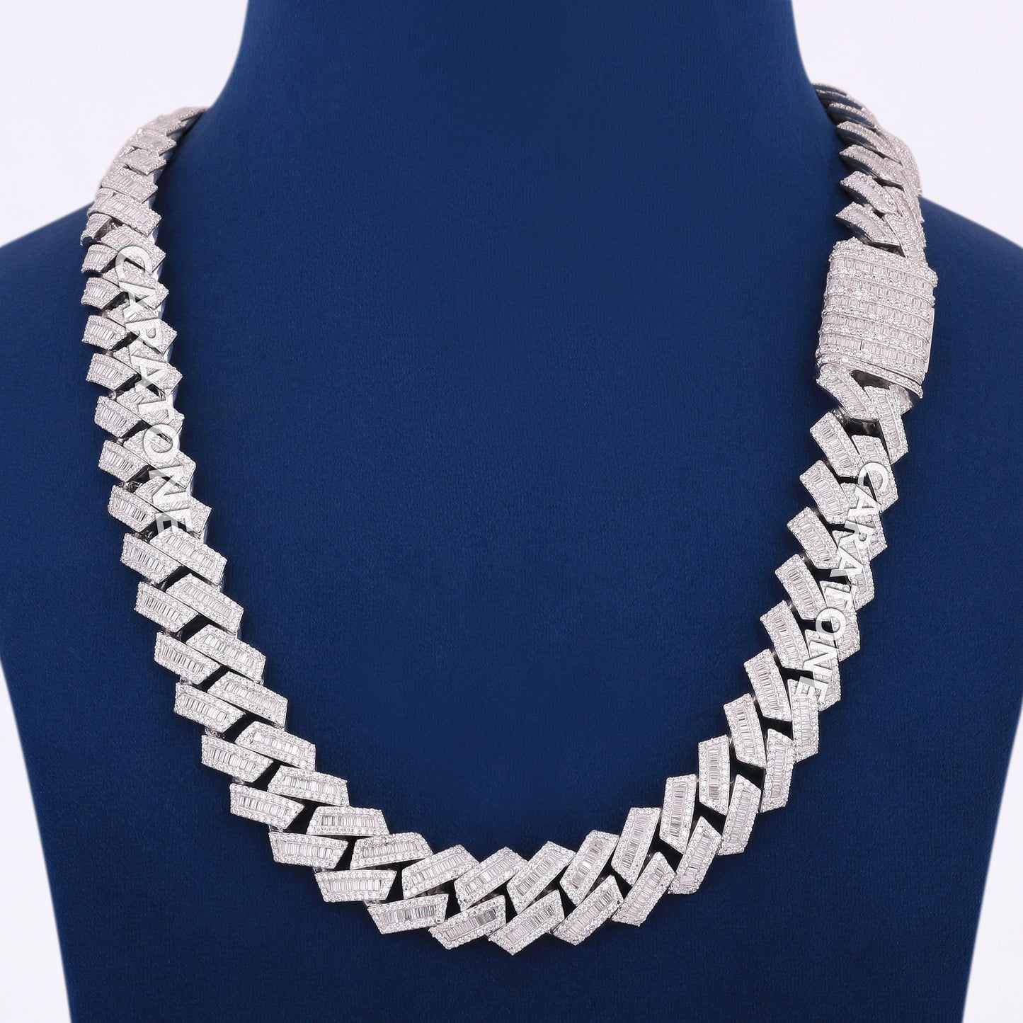 22 inch 18mm Cuban Link Silver Diamond Chain Iced Out Chains Real Diamonds Square White Gold Mens Necklace in Cuban Baguette Chain