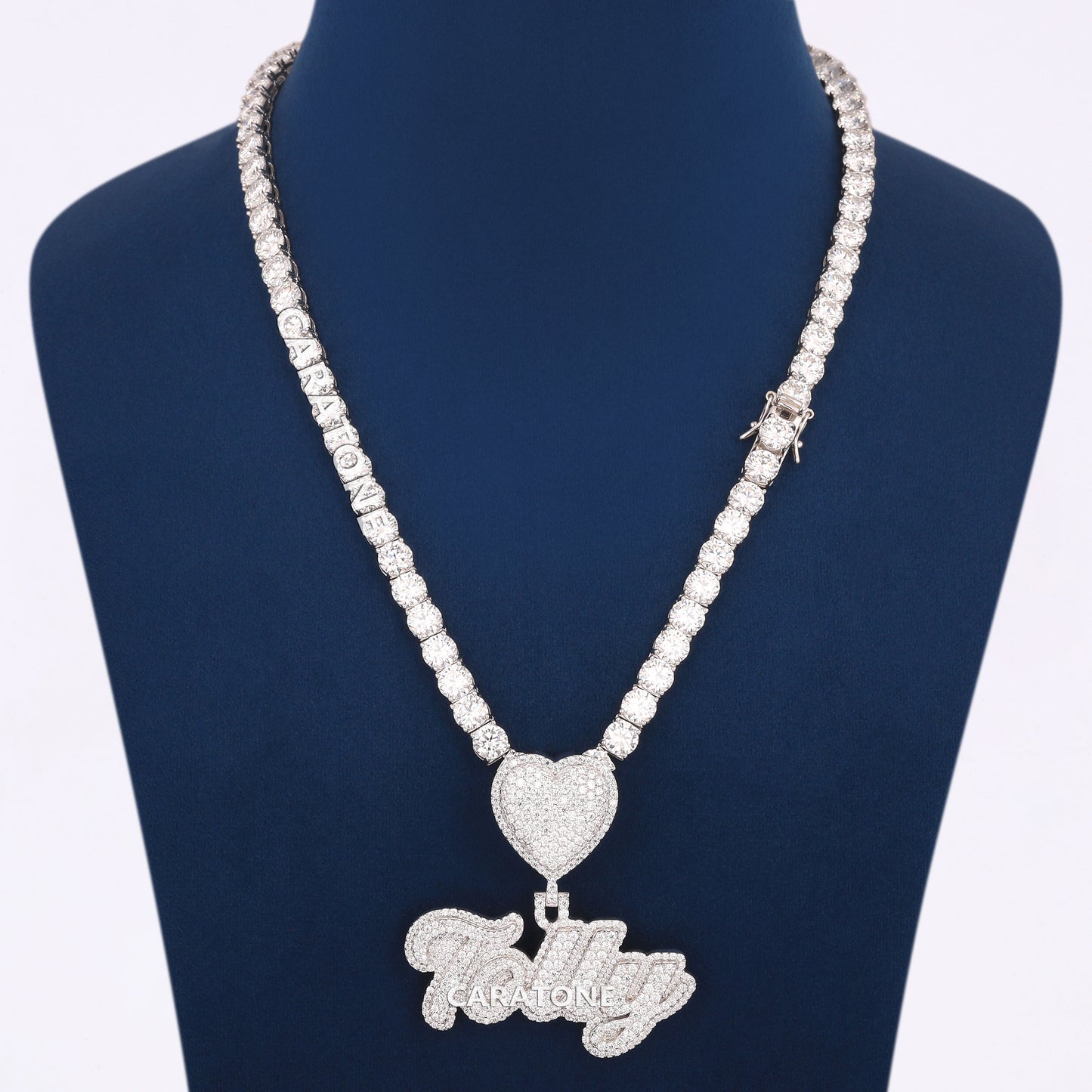 Tolly Letter Pendant With 5 MM Tennis Necklace In 14KT White Gold