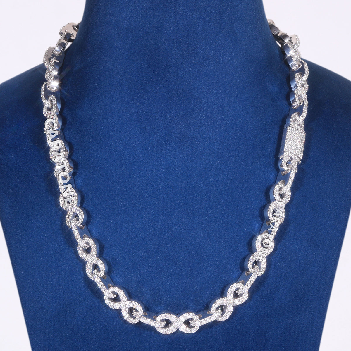 20 inc 10.5 mm Luxury White Gold Plated Iced Out Infinity Link Chain with Lab Grown Diamonds