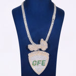 Luxury Custom GFE Shield Pendant with Fully Iced Out Lab Grown Diamonds and White Gold Plated Cuban Link Chain
