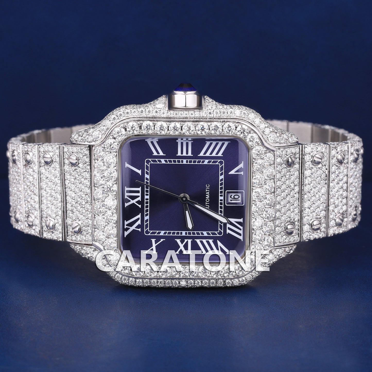 Hip hop full iced out without dial branded watch with blue dial and diamond tester passed
