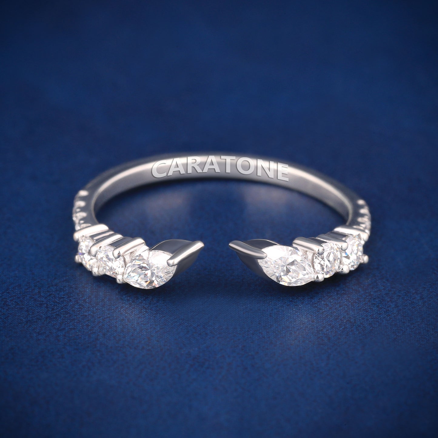 Elegant White Gold Open Wedding bands with Pear and Round Cut Diamonds for Women