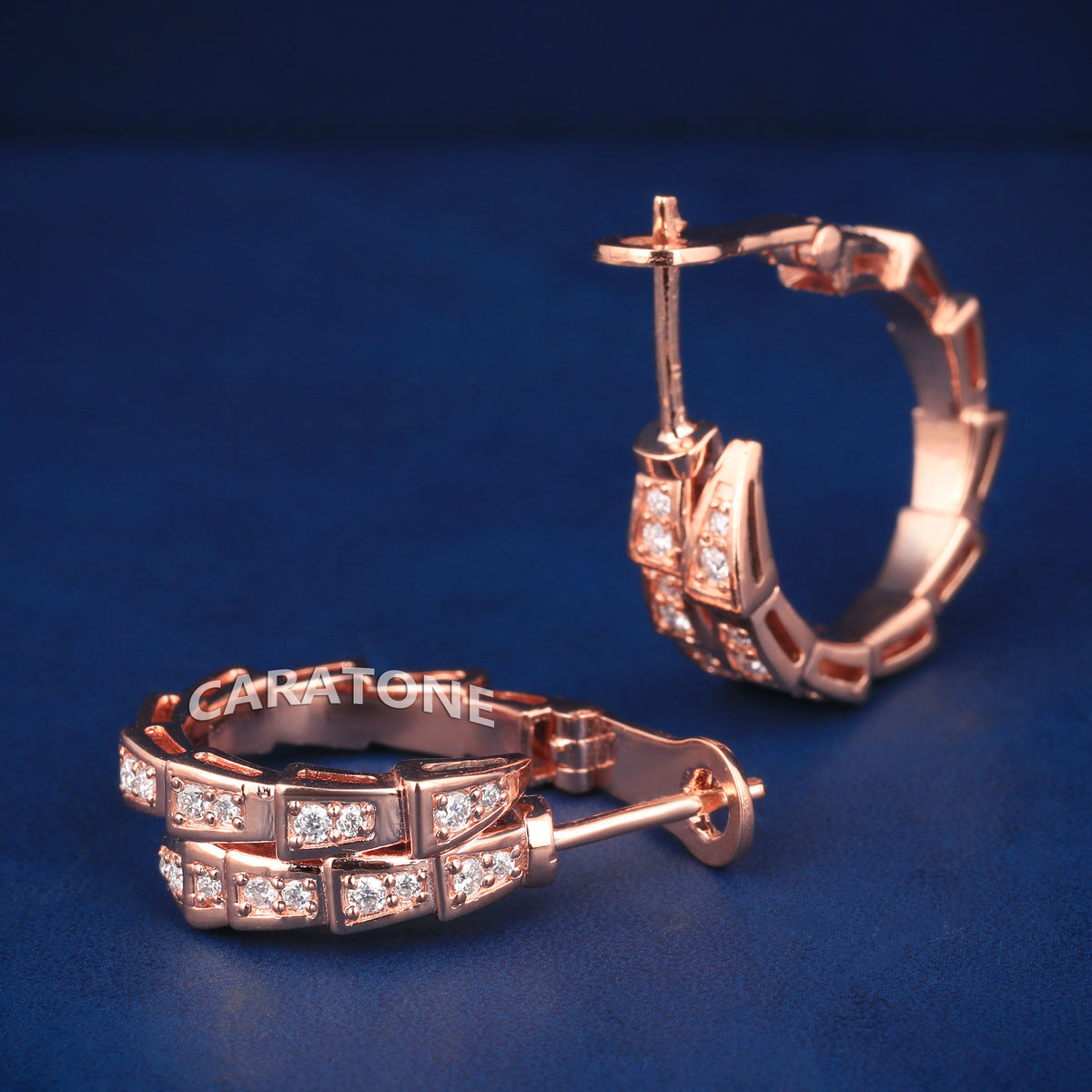 Rose Gold Diamond Geometric Hoop Earrings – Double Row Square Link Design