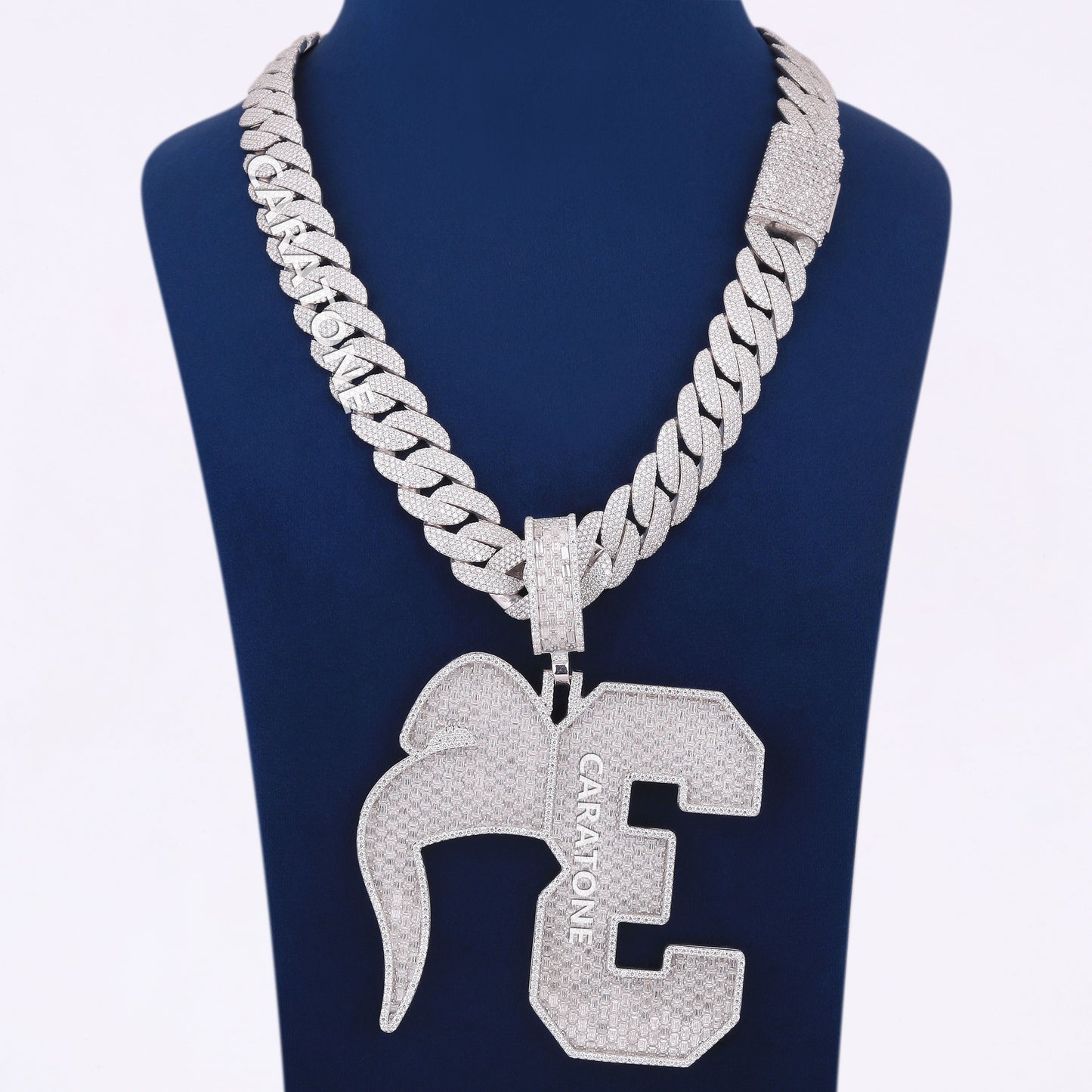 925 Silver Iced Out Custom Baguette Letter Pendant with Cuban Link Chain in Fully Icy Rapper Chain Pendants Necklace